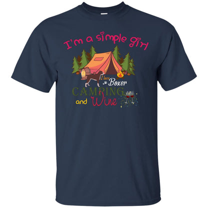 I’m A Simple Girl I Love Boxer Dog Camping And Wine Shirt Navy