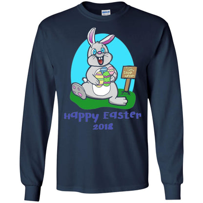 Easter Bunny Stop Here Funny Easter Day T-shirt Navy