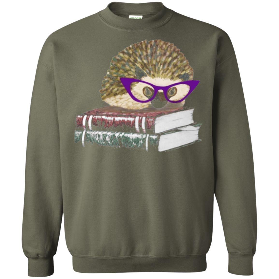 Adorable Hedgehog Book Nerd Gift Shirt Military Green