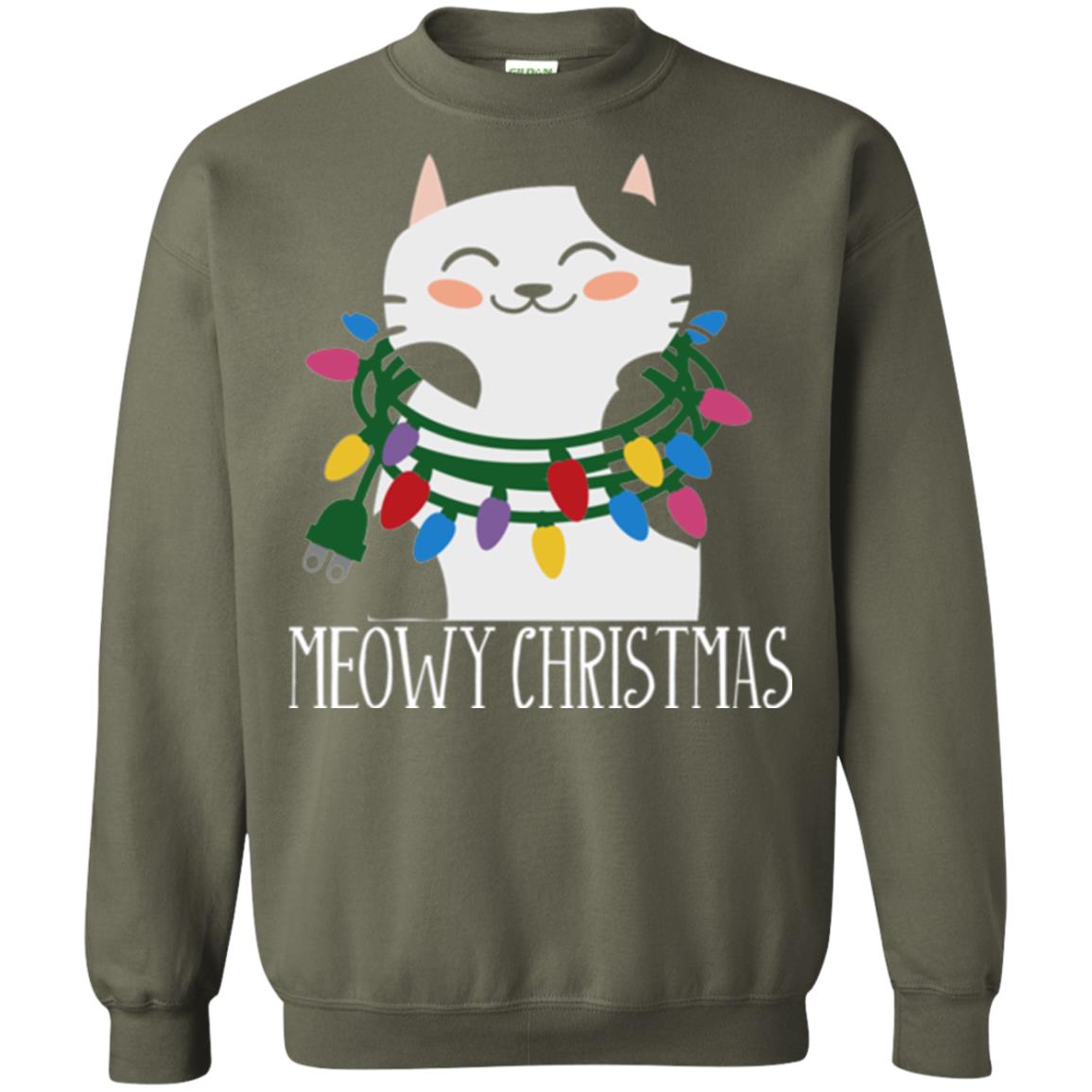 Meowy Christmas Holiday T-shirt Military Green