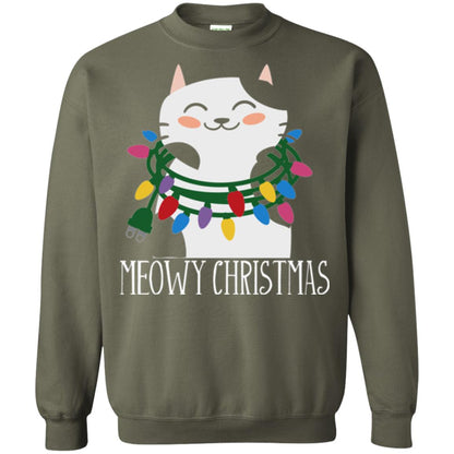 Meowy Christmas Holiday T-shirt Military Green