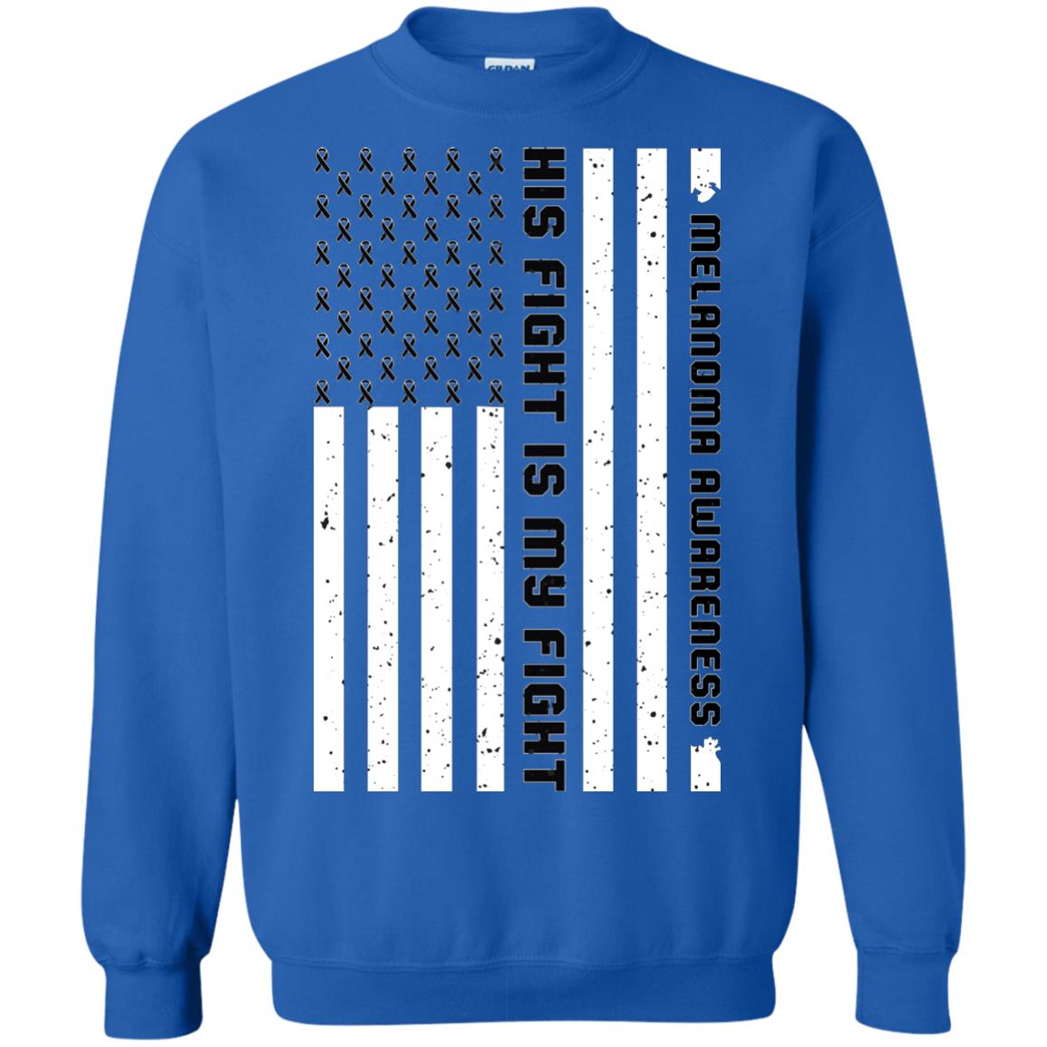 Melanoma Awareness His Fight Is My Fight Black Ribbon Stars Flag Of Usa Shirt Royal
