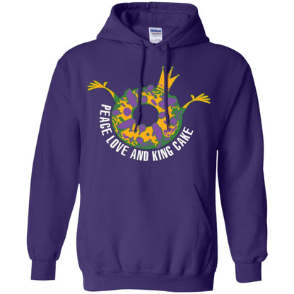 Mardi Gras T-shirt Peace Love And King Cake Purple