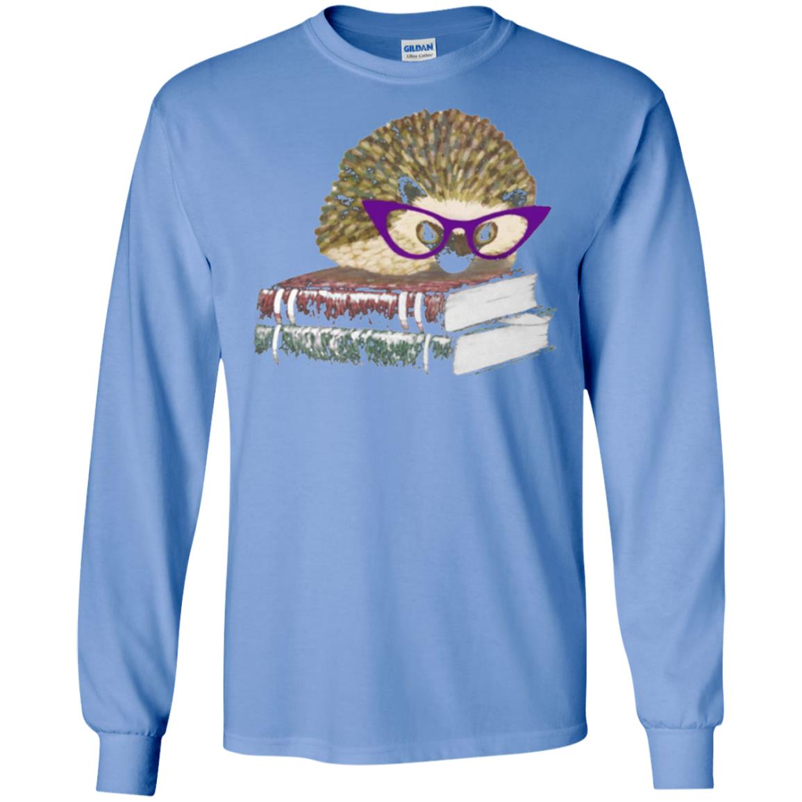 Adorable Hedgehog Book Nerd Gift Shirt Carolina Blue