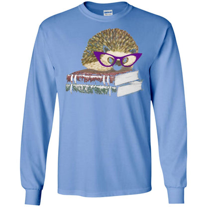 Adorable Hedgehog Book Nerd Gift Shirt Carolina Blue