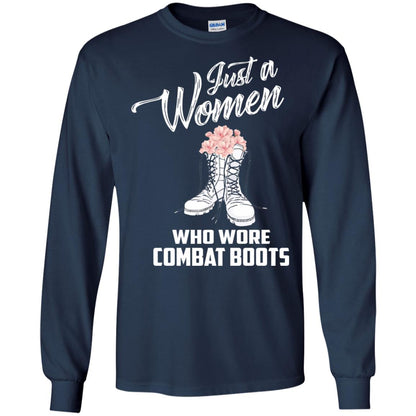 Just A Woman Who Wore Combat Boots Female Veteran T-shirt Navy