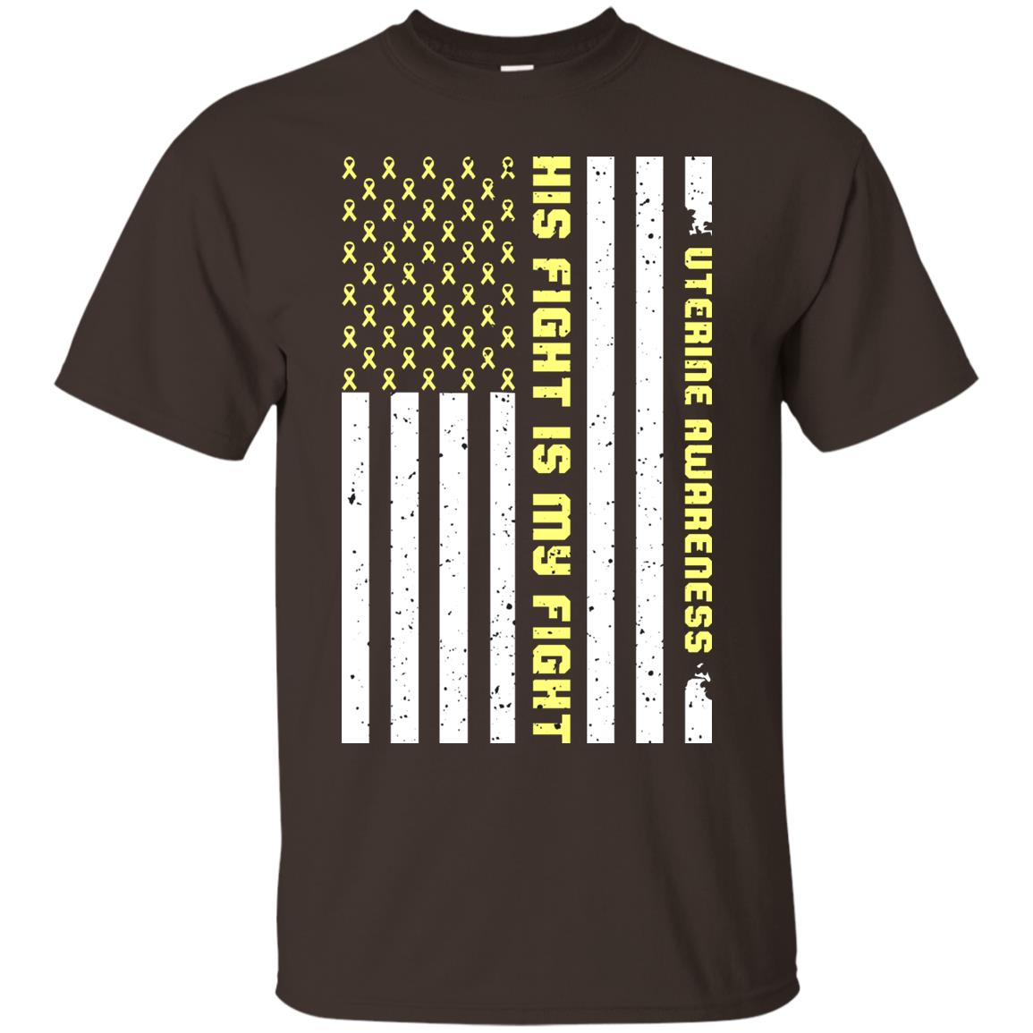 Uterine Awareness His Fight Is My Fight Peach Ribbon Stars Flag Of Usa Shirt Dark Chocolate