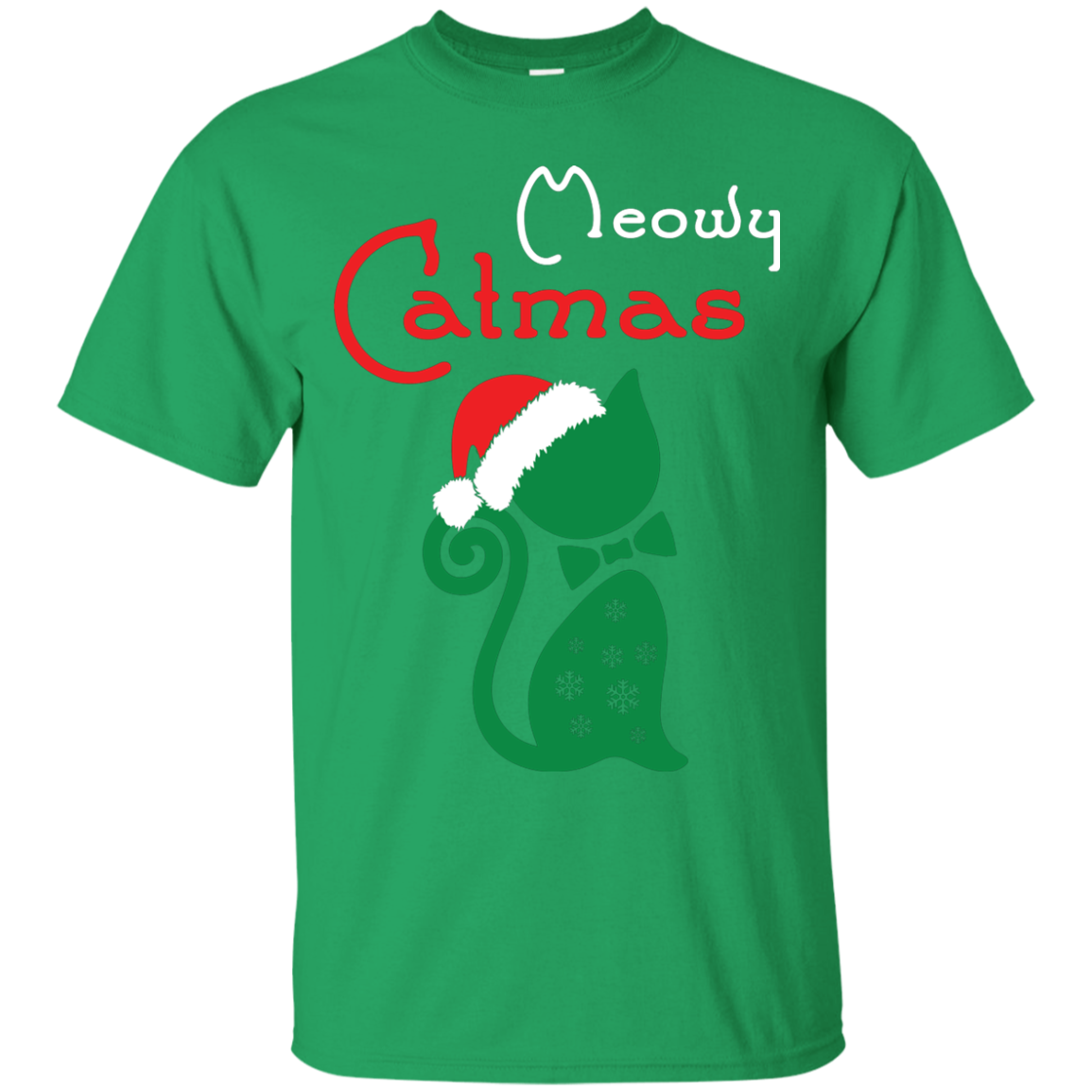 Cat Christmas T-Shirt Meowy Catmas Irish Green