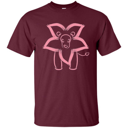 Cartoon T-shirt Flower Lion Outline Graphic Maroon
