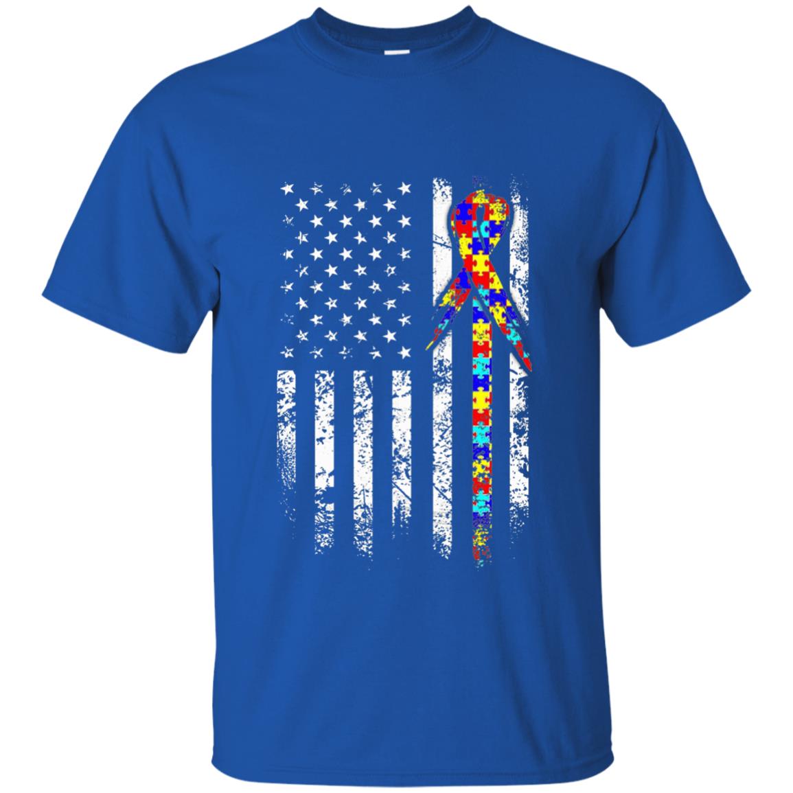 American Flag Distressed Autism Awareness T-shirt Royal
