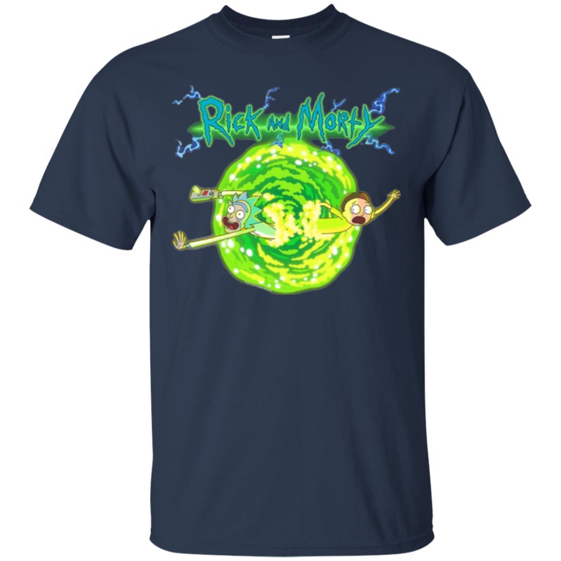 Rick Morty T-shirt Portal Glow Lightning Logo Navy