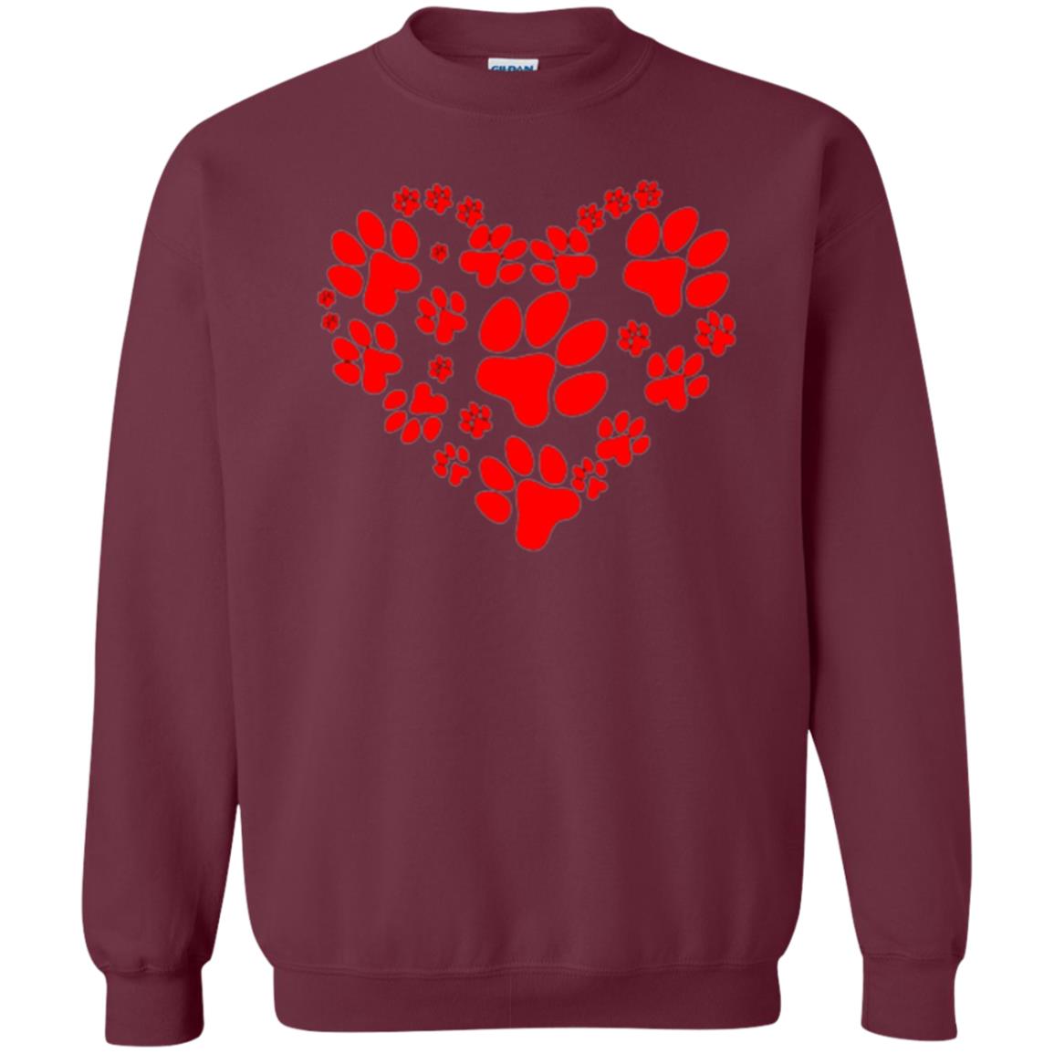 Dog Lover T-shirt Dog Paw Heart Valentine T-shirt Maroon
