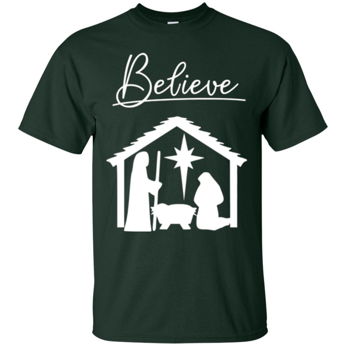 Christian Christmas T-shirt Believe Jesus Celebrate Forest Green