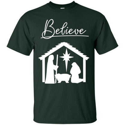 Christian Christmas T-shirt Believe Jesus Celebrate Forest Green