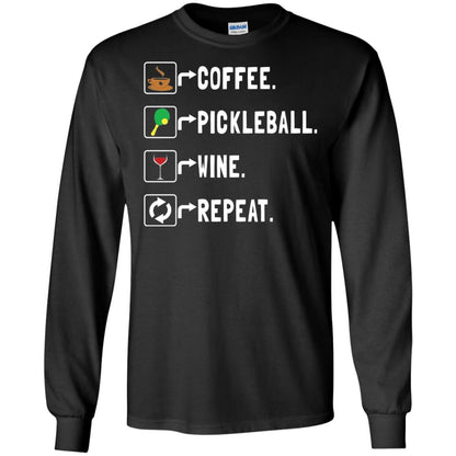 Funny Coffee Lovers T-shirt Pickleball Wine Repeat Black