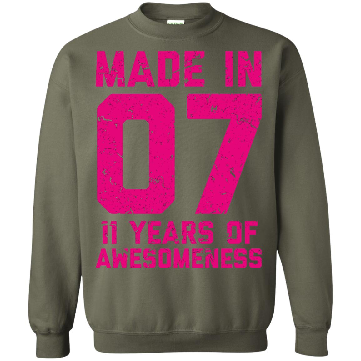 Made In 07 Age 11 Eleven Years Of Awesomeness T-shirt Military Green