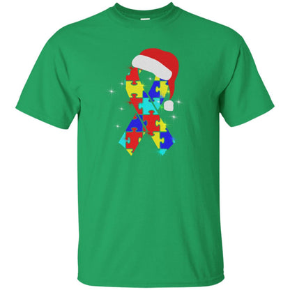 Autism Puzzle Ribbon Santa Hat X-mas Gift Shirt Irish Green