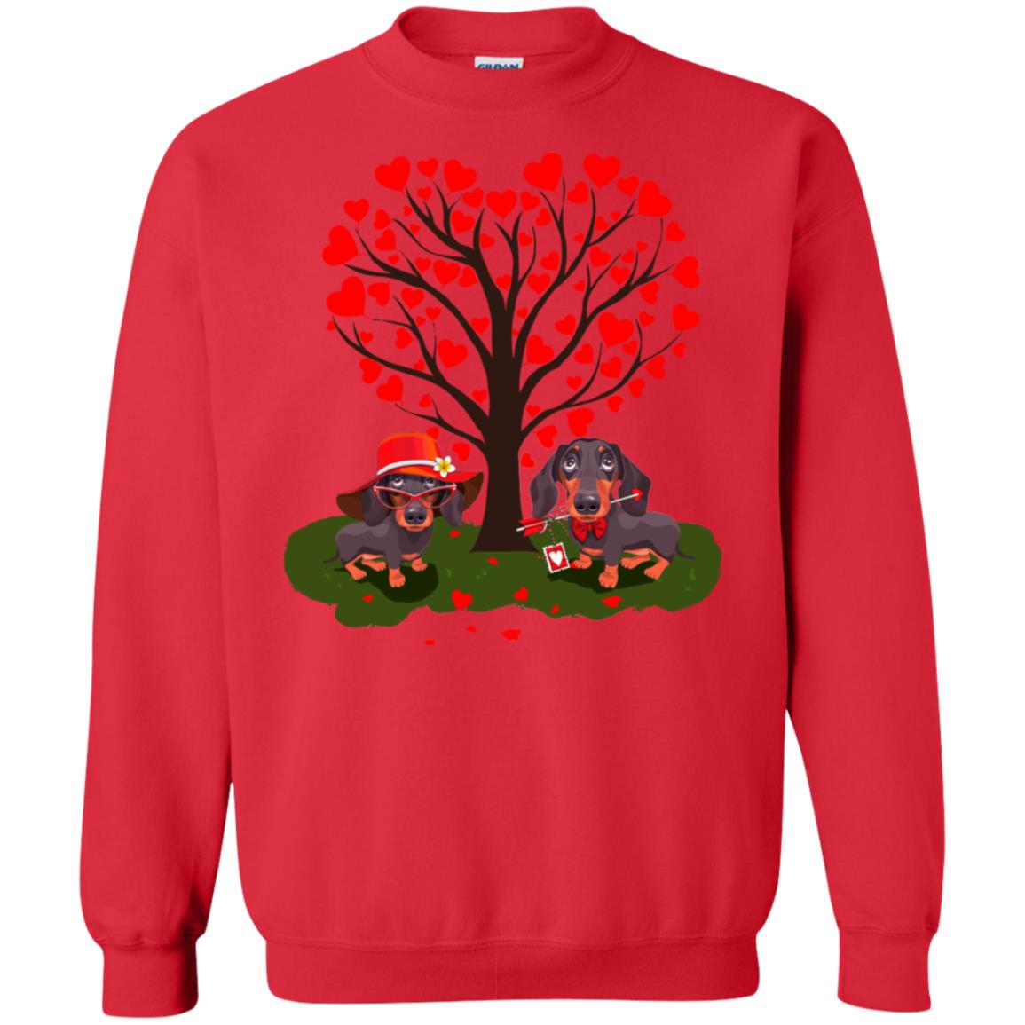 Valentine Dachshund Couple Heart Tree Shirt Red