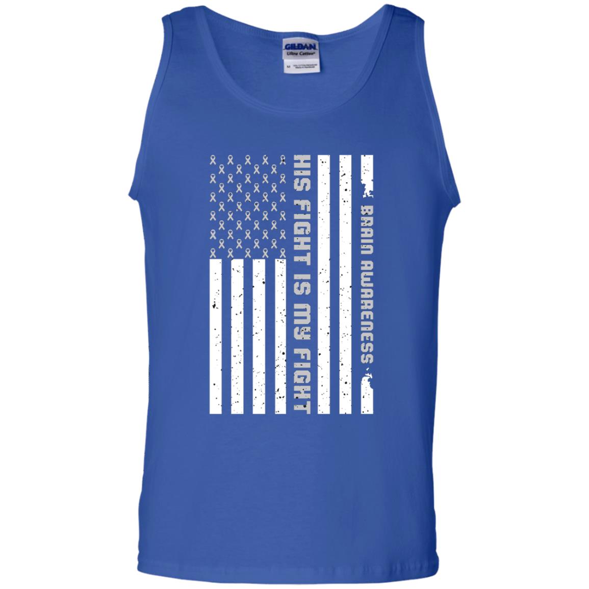Brain Awareness His Fight Is My Fight Grey Ribbon Stars Flag Of Usa Shirt Royal