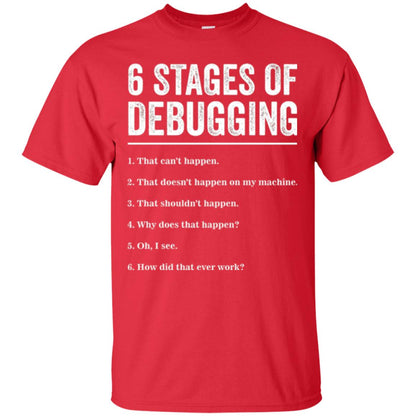 Programmer T-shirt 6 Stages Of Debugging Red
