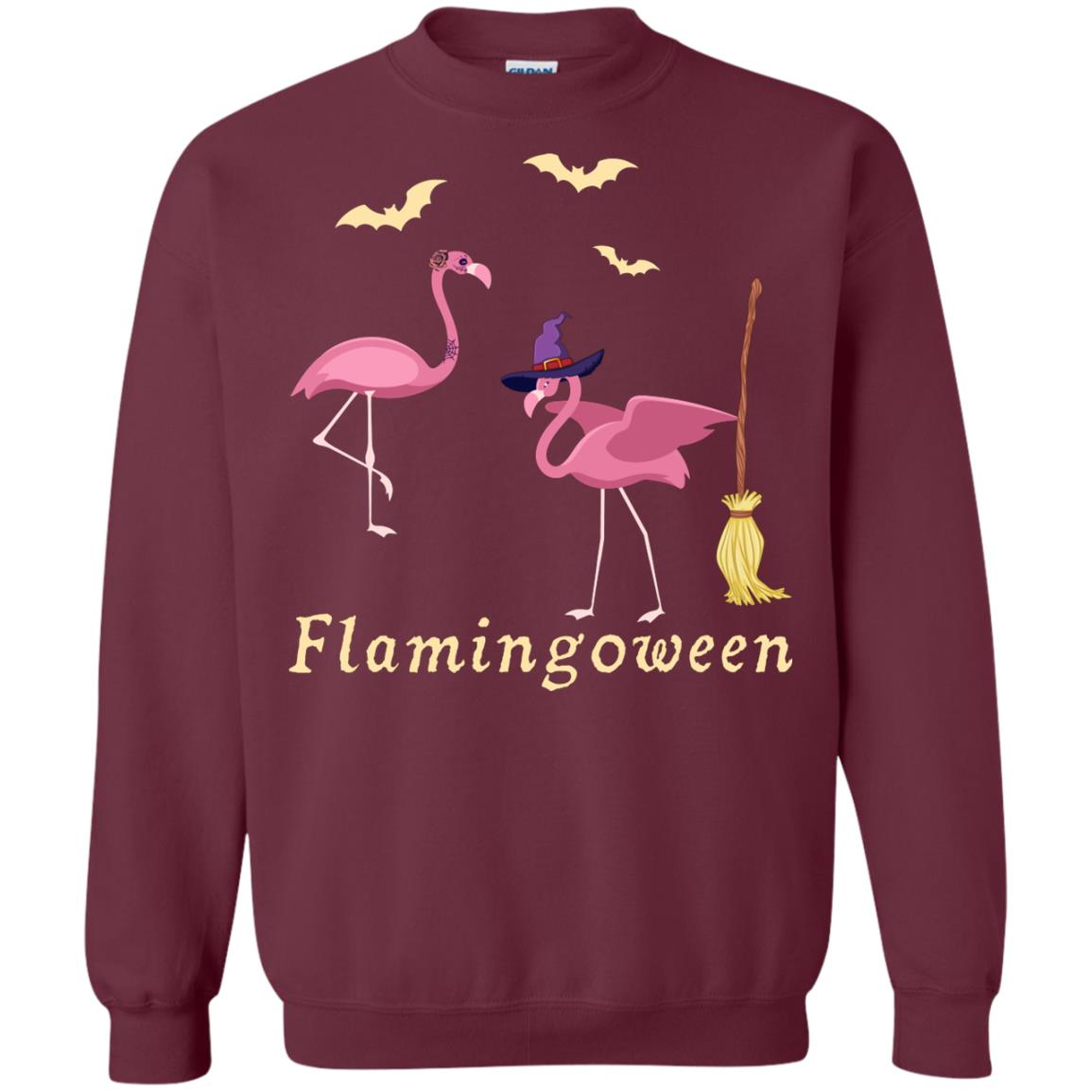 Flamingoween Flamingo Wicth Ride Stick Funny Quote On Haloween Gift Shirt Maroon