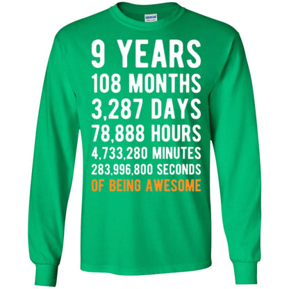 9th Birthday T-shirt 9 Years Old Being Awesome Irish Green