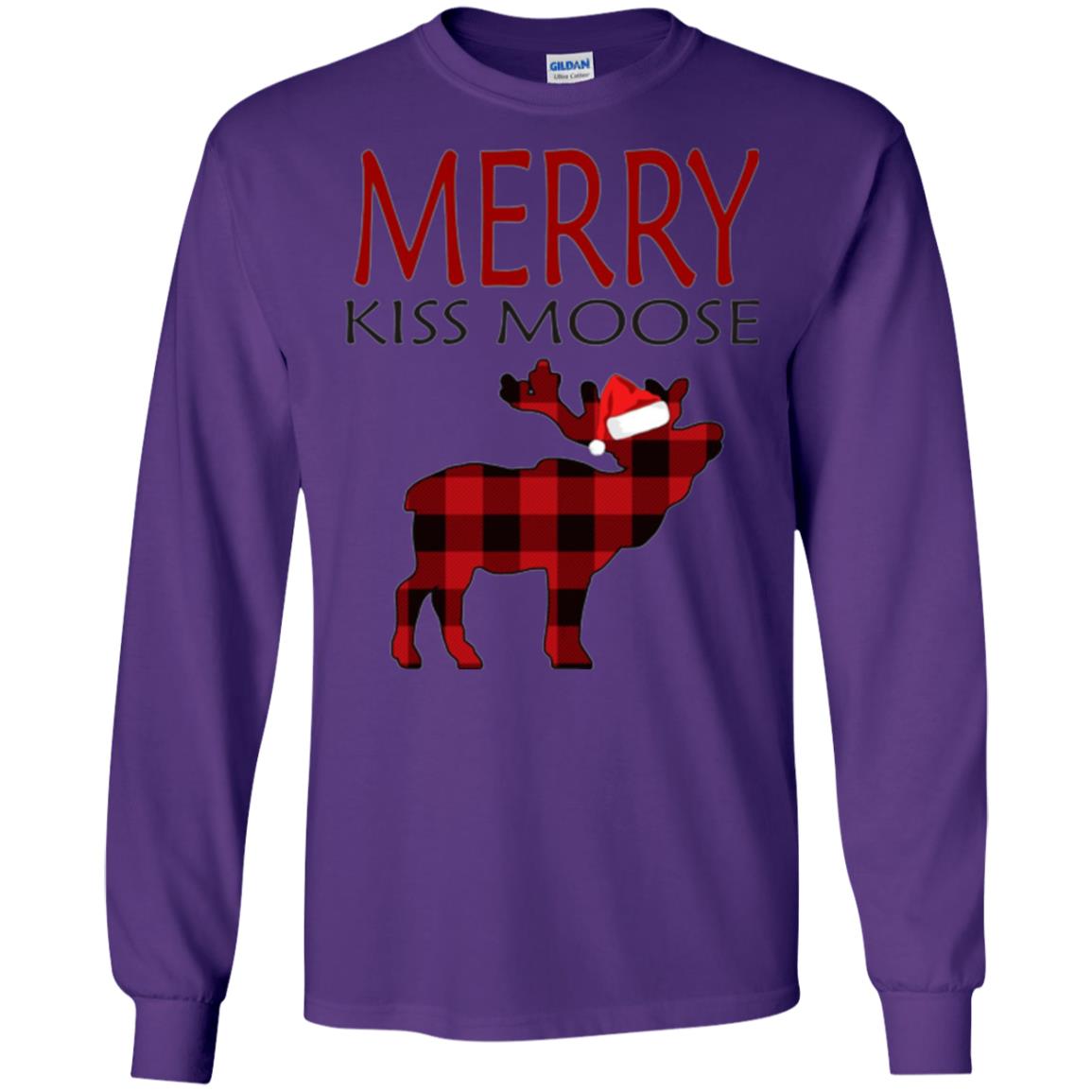 Christmas T-shirt Merry Kiss Moose Purple
