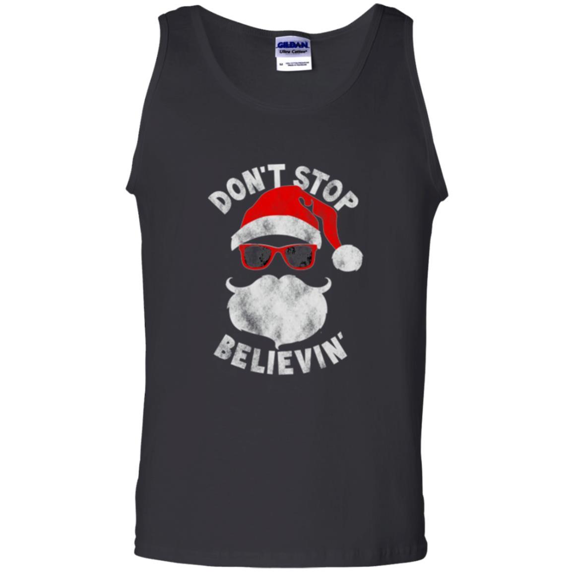 Christmas T-shirt Don't Stop Believing Cool Shades Santa Black