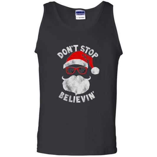 Christmas T-shirt Don't Stop Believing Cool Shades Santa Black