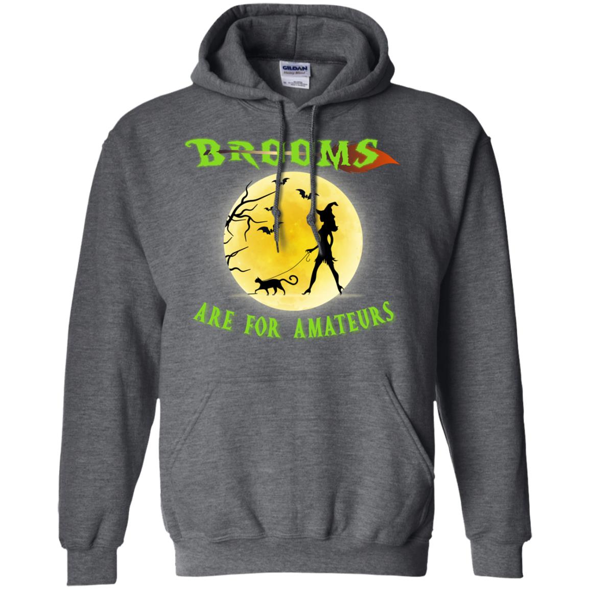 Brooms Are For Amateurs Witches Walk With Cat Funny Halloween Shirt Dark Heather