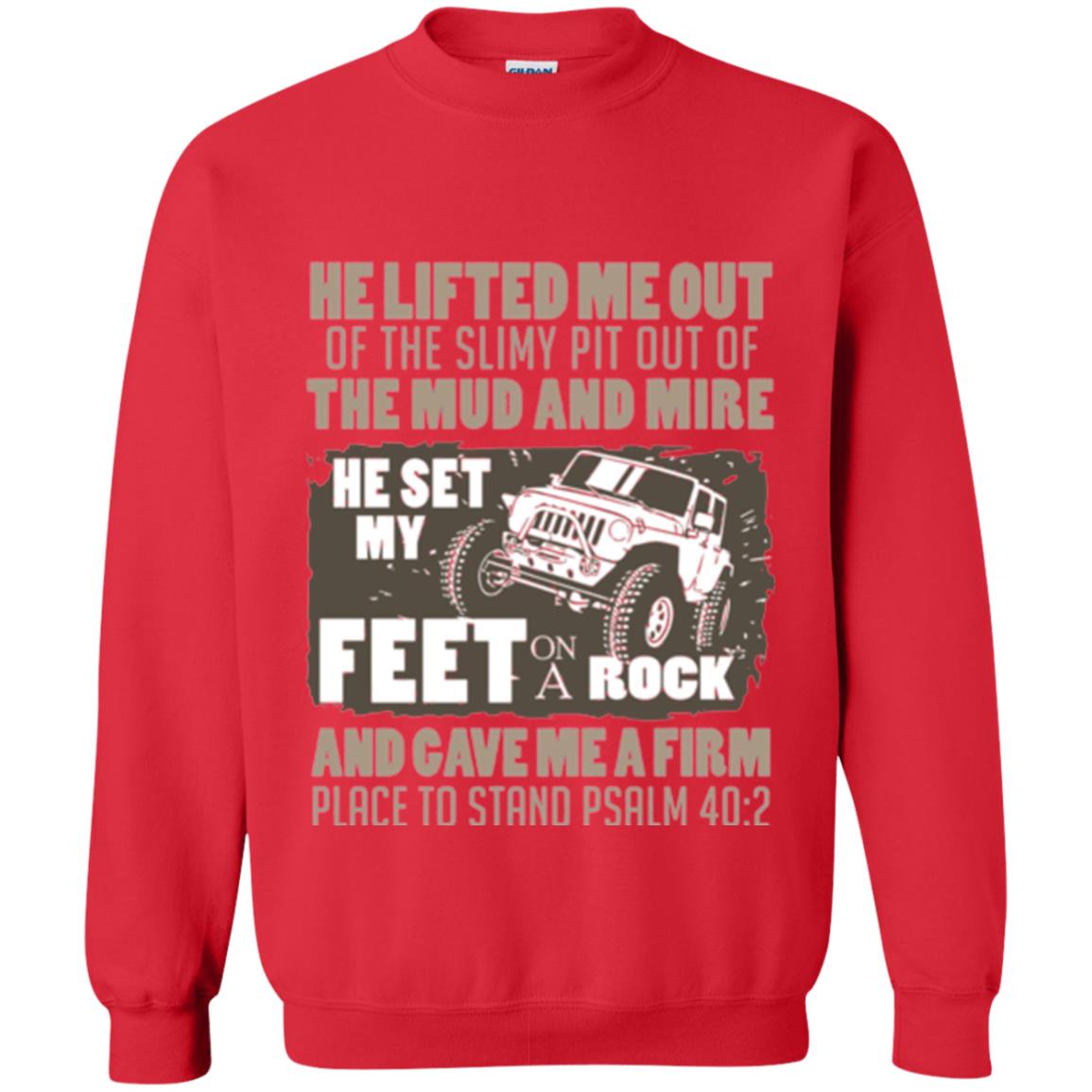 Christian T-shirt He Set My Feet On A Rock He Is My Jeep Red