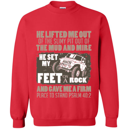 Christian T-shirt He Set My Feet On A Rock He Is My Jeep Red