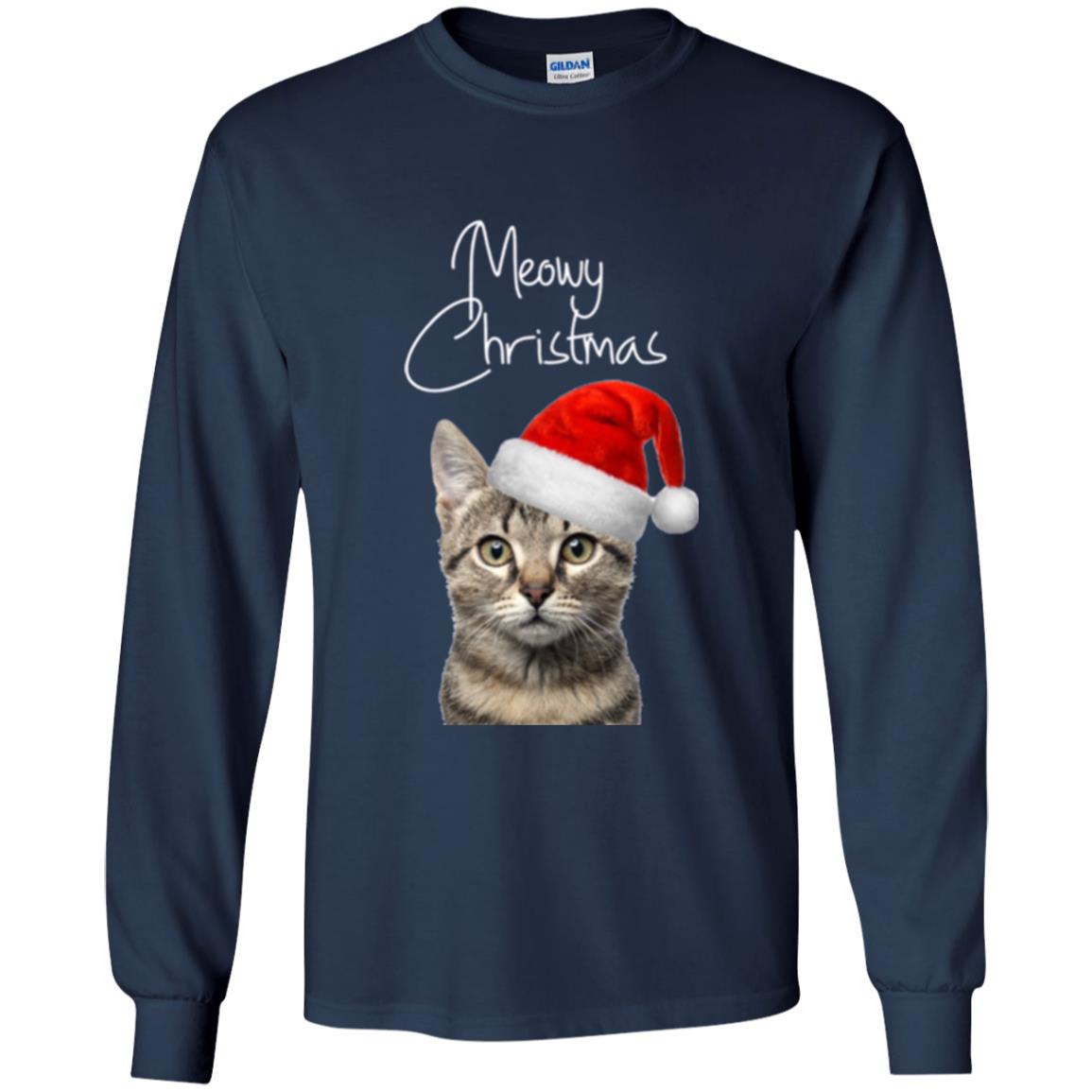 Cat Lovers T-shirt Merry Christmas Navy