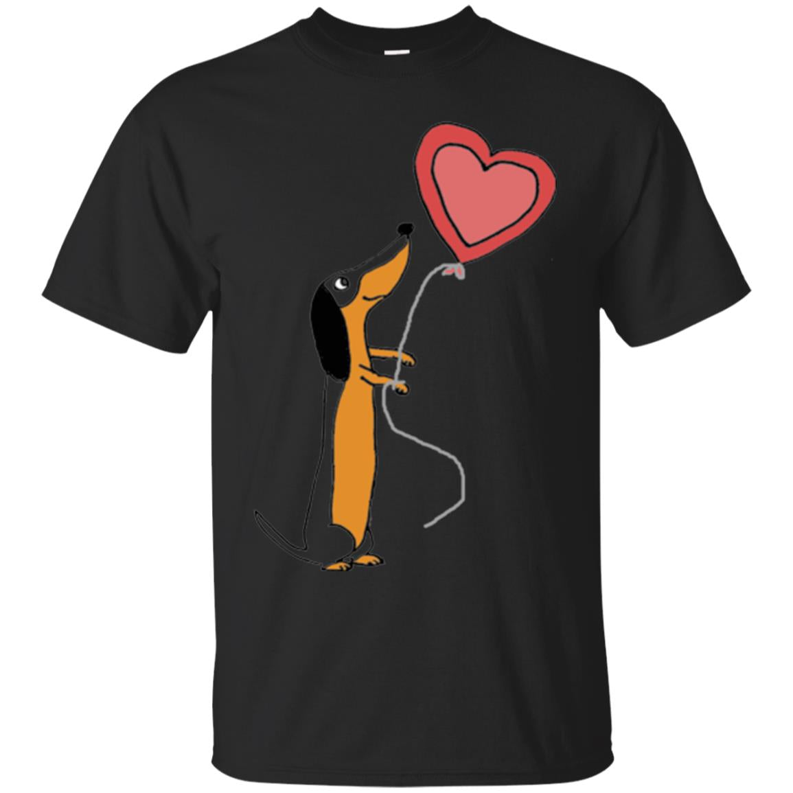 Valentine_s Day T-shirt Cute Dachshund With Heart Balloon Black