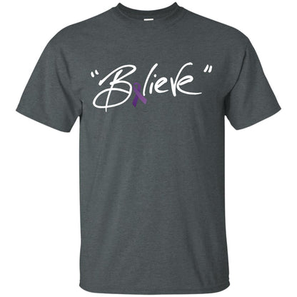 Pancreatic Leiomyosarcoma Symptoms Awareness Shirt Purple Ribbon Believe Dark Heather
