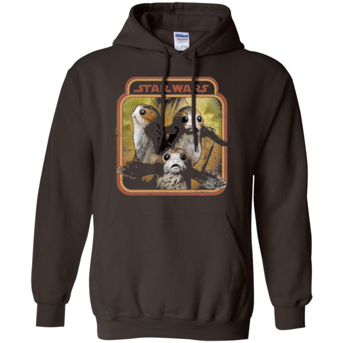 Film T-shirt Star Wars Last Jedi Porg Triplets Retro Box Graphic Dark Chocolate
