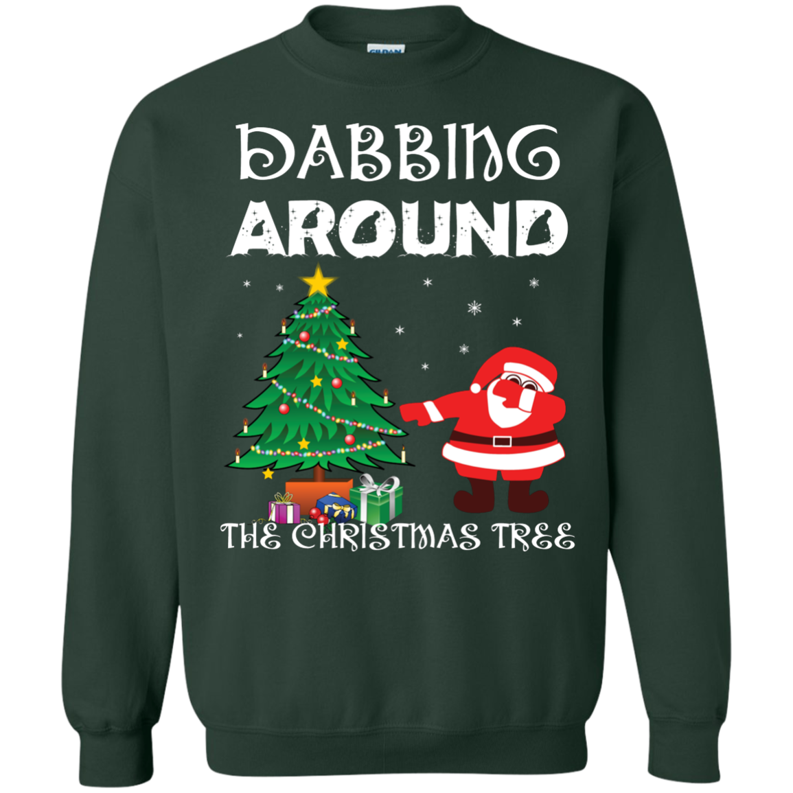 Christmas T-Shirt Dabbing Around The Christmas Tree Forest Green