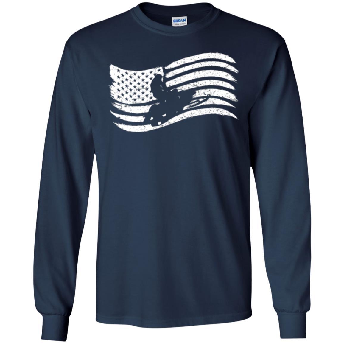 Snowmobile Rider T-shirt American Flag Navy
