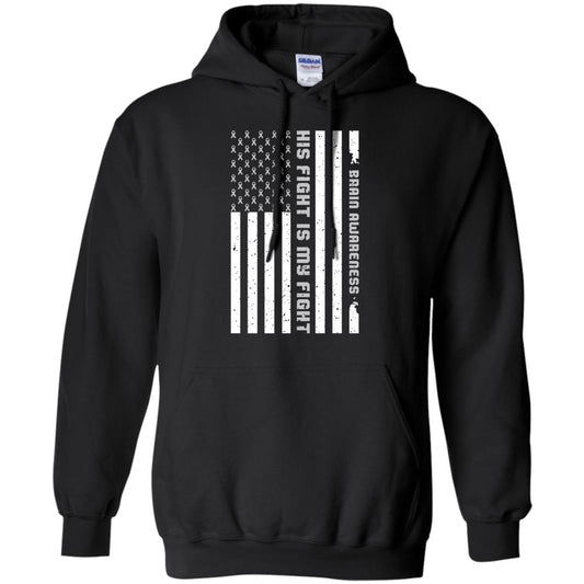Brain Awareness His Fight Is My Fight Grey Ribbon Stars Flag Of Usa Shirt Black