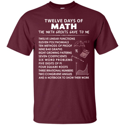 Math T-shirt Twelve Days Of Math Maroon