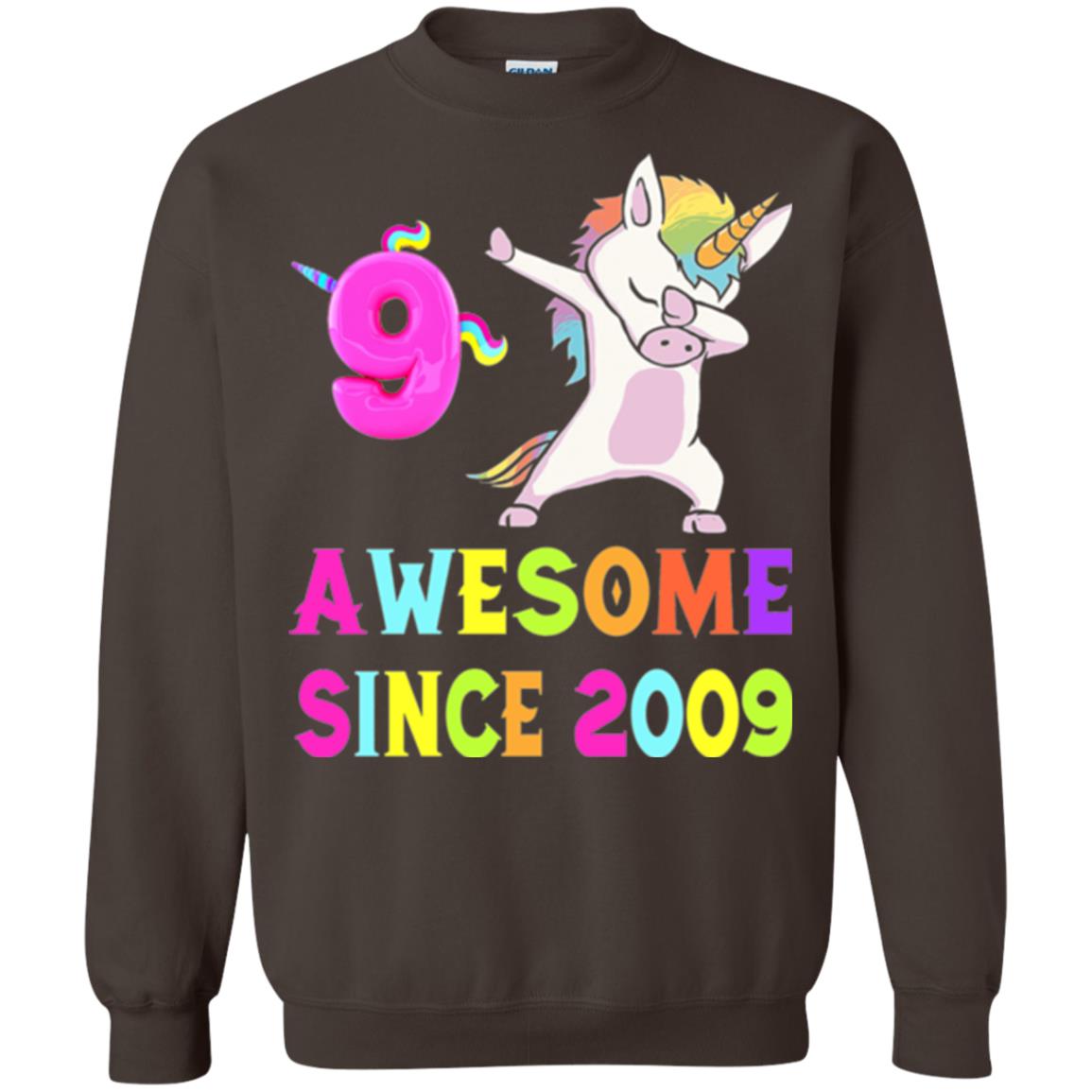 9th Birthday T-shirt Unicorn Dabbing Awesome Since 2009 Dark Chocolate
