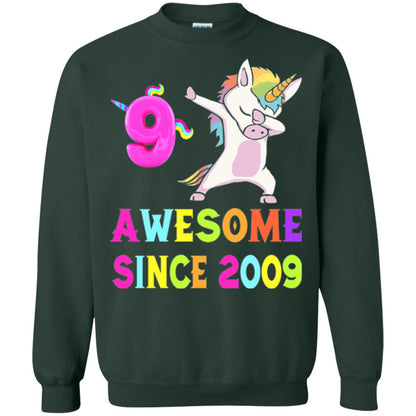 9th Birthday T-shirt Unicorn Dabbing Awesome Since 2009 Forest Green