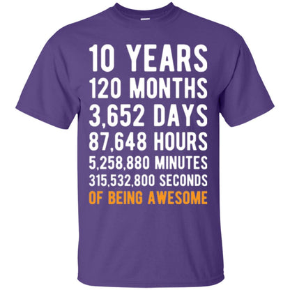 Birthday T-shirt 10 Years Old Of Being Awesome Purple