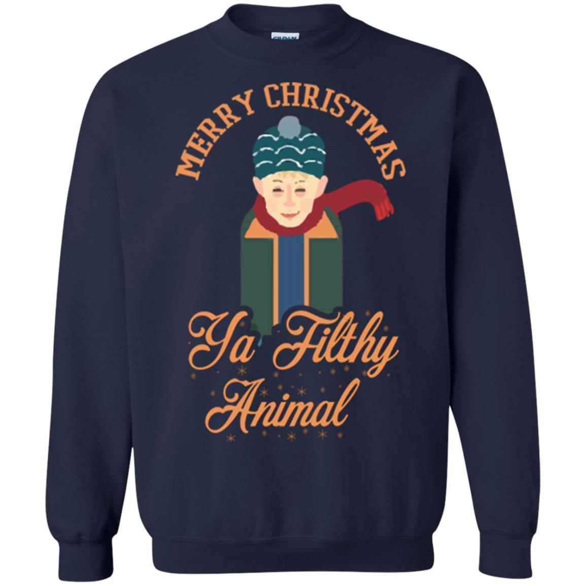 Christmas T-shirt Merry Christmas Ya Filthy Animal Navy