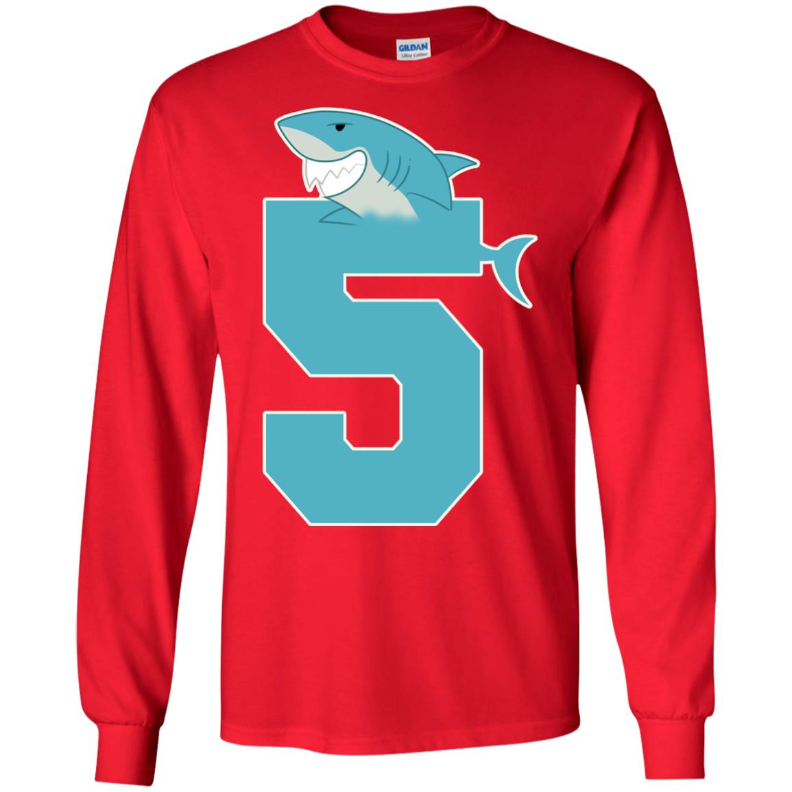 5th Birthday Shark Party Shirt Red
