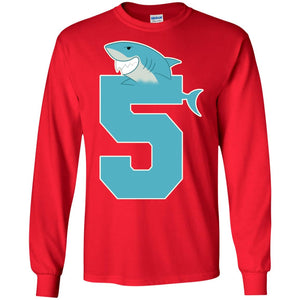 5th Birthday Shark Party ShirtG240 Gildan LS Ultra Cotton T-Shirt