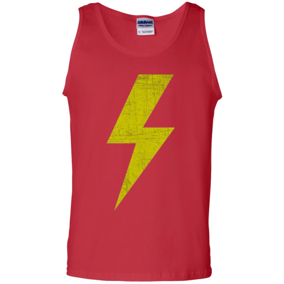 Retro Distressed Yellow Lighting Bolt T Shirt Red