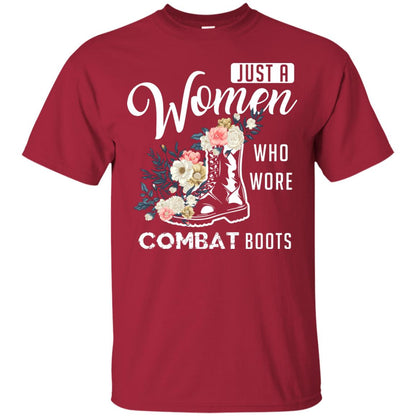 Just A Women Who Wore Combat Boots Female Veteran T-shirt Cardinal