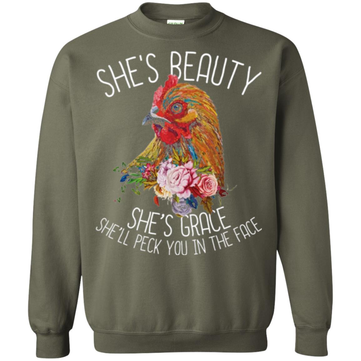Chicken T-shirt She's Beauty She's Grace Military Green
