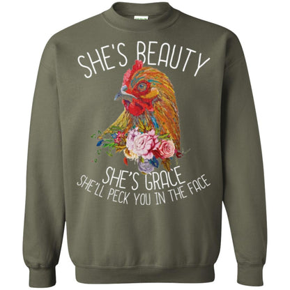 Chicken T-shirt She's Beauty She's Grace Military Green